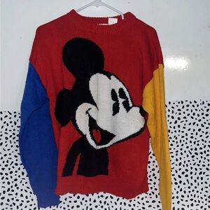 Vintage Mickey Mouse Sweater Acrylic Disney 90’s MEDIUM Colorblock Retro EUC